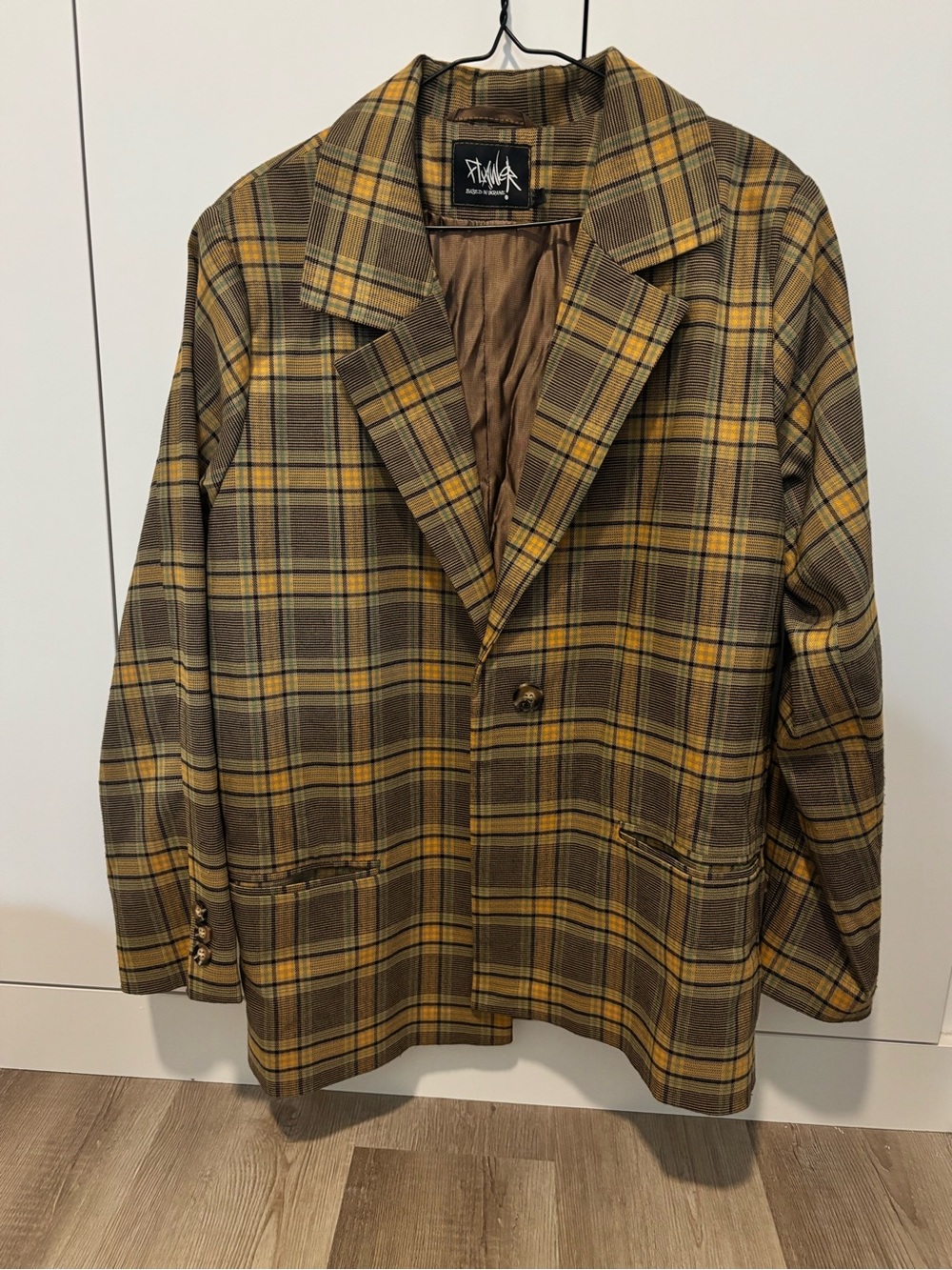 DROMe Brown and Mustard Plaid Blazer